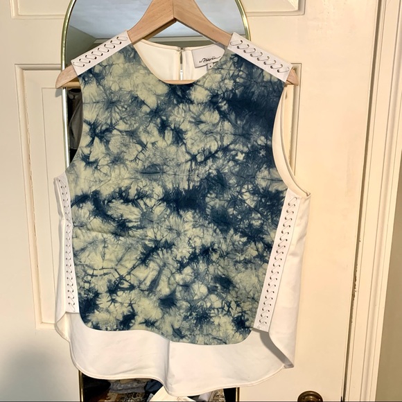 BNWT 3.1 Phillip Lim blue tie dye High-Low Hem Tank with leather detail - Picture 6 of 9